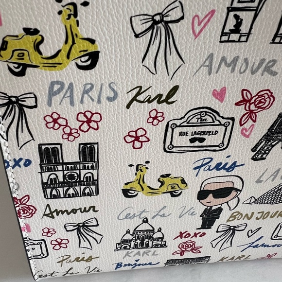 Karl Lagerfeld White Graphic Print Handbag with Logo Strap - Picture 16 of 16